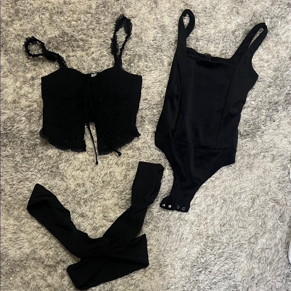 Black Crop Tops and Bodysuit Set